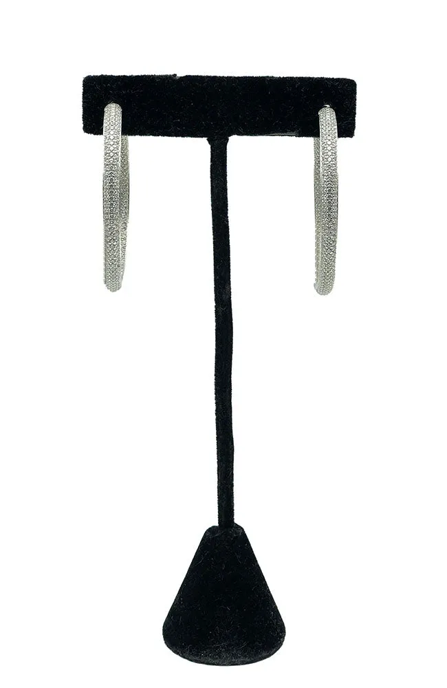 1 1/4" Pave Hoops Silver