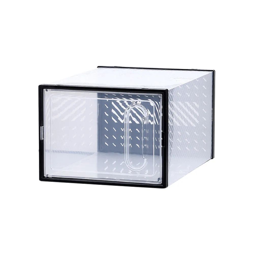 4Pcs Stackable Shoe Storage Boxes with Magnetic Door Clear Plastic Sneaker Organizer Black