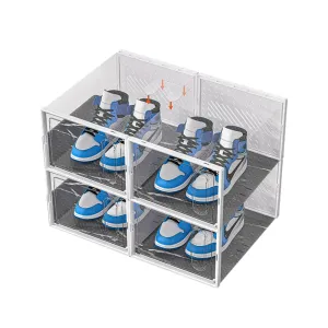 4Pcs Stackable Shoe Storage Boxes with Magnetic Door Clear Plastic Sneaker Organizer White