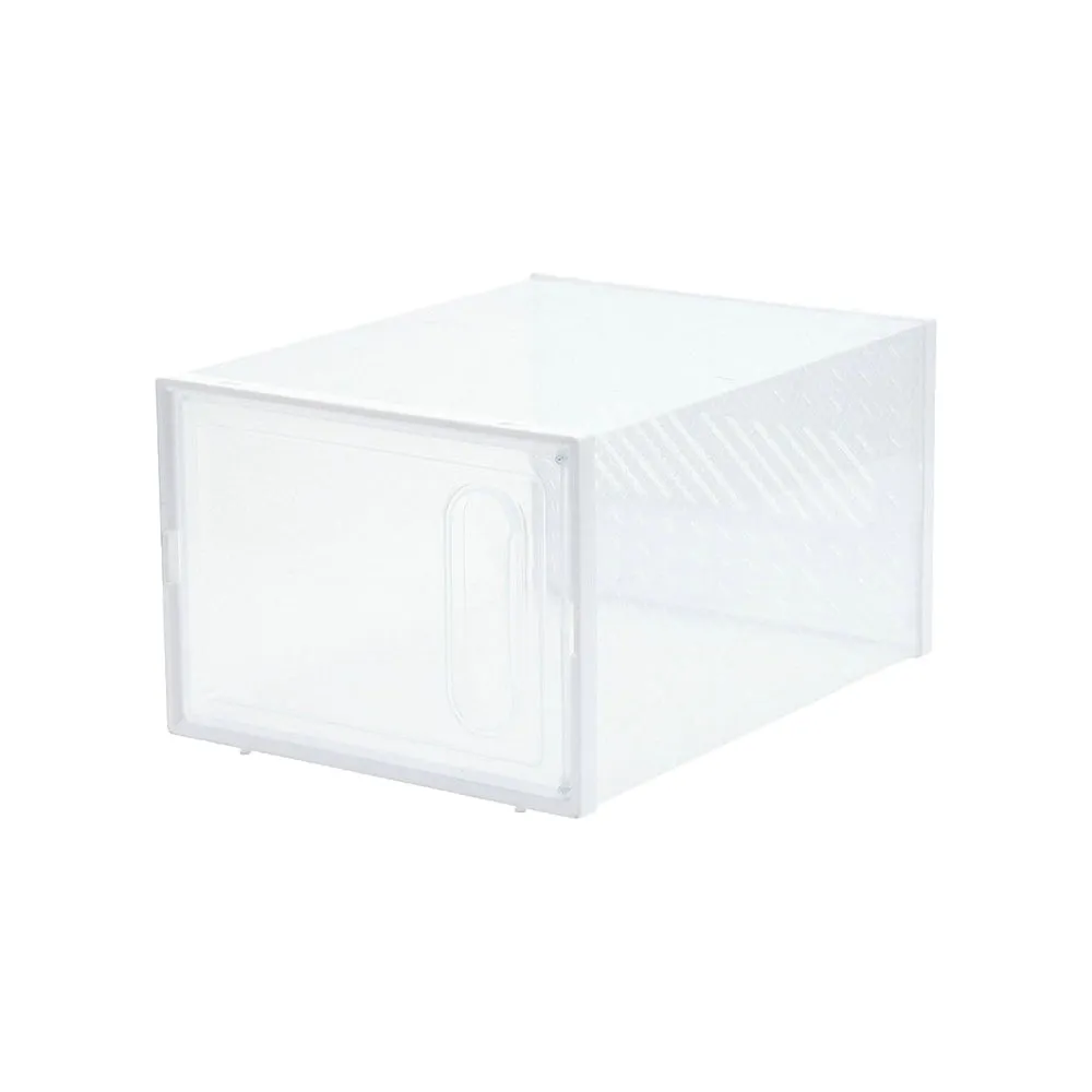 4Pcs Stackable Shoe Storage Boxes with Magnetic Door Clear Plastic Sneaker Organizer White