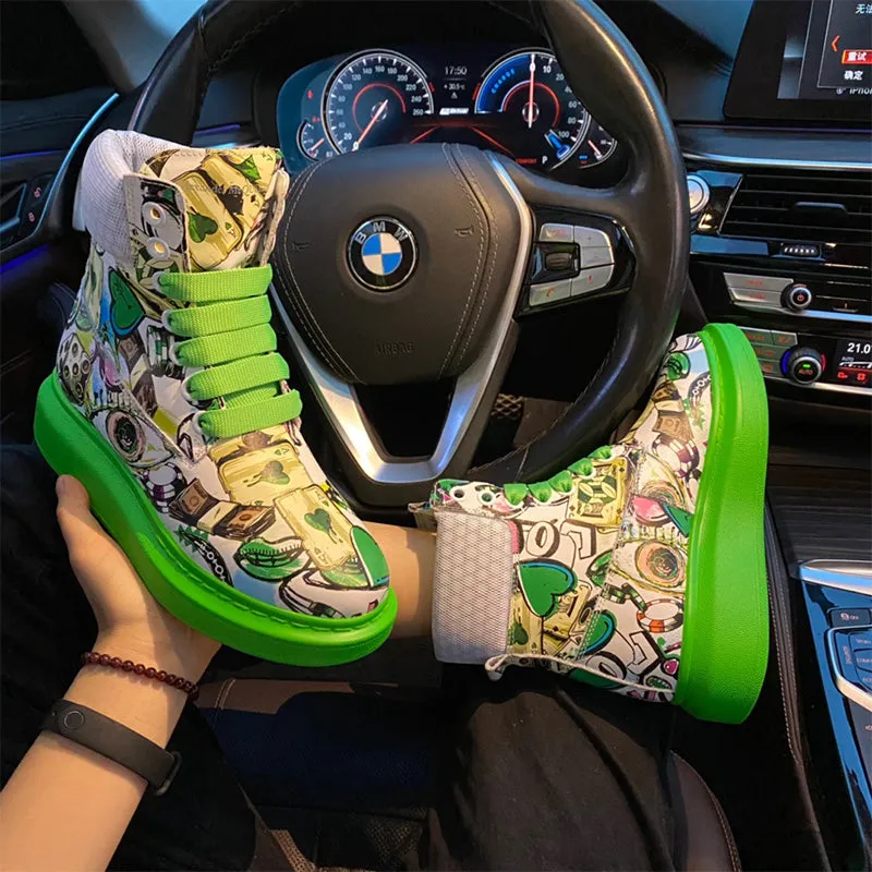 ALEXANDRO MOQUEN GRAFFITI STYLE CHUNKY SOLE SNEAKER BOOTS