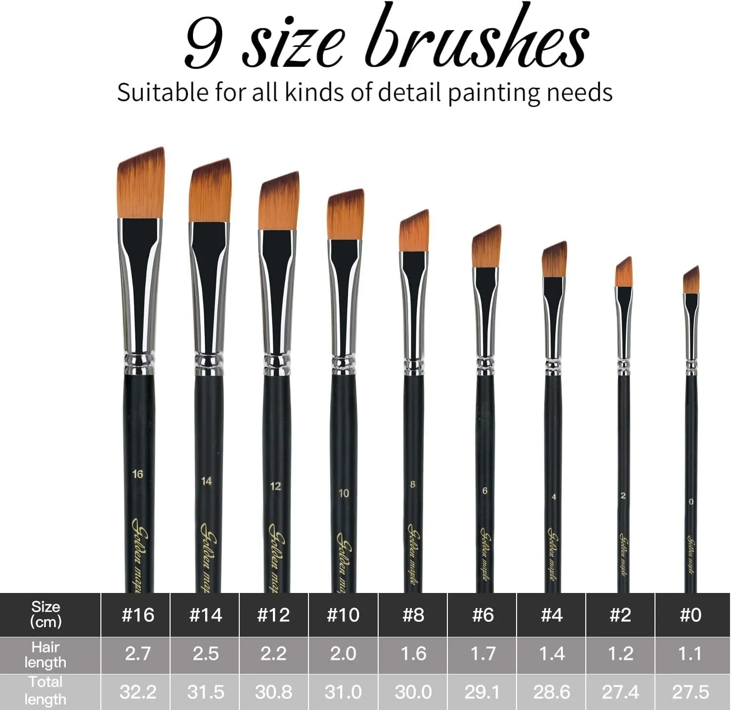 Angular Paint Brush, 9PC Oblique Tip Nylon Hair Long Handle Angled Paint Brushes Set Art Artist Professional Painting Supplies for Acrylic, Watercolor, Gouache and Oil Painting