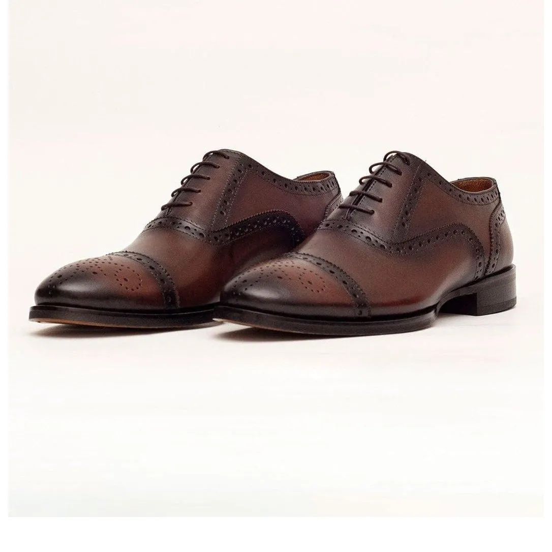 Ariston Boys Chestnut Brown Oxford Lace-up Leather Dress Shoes