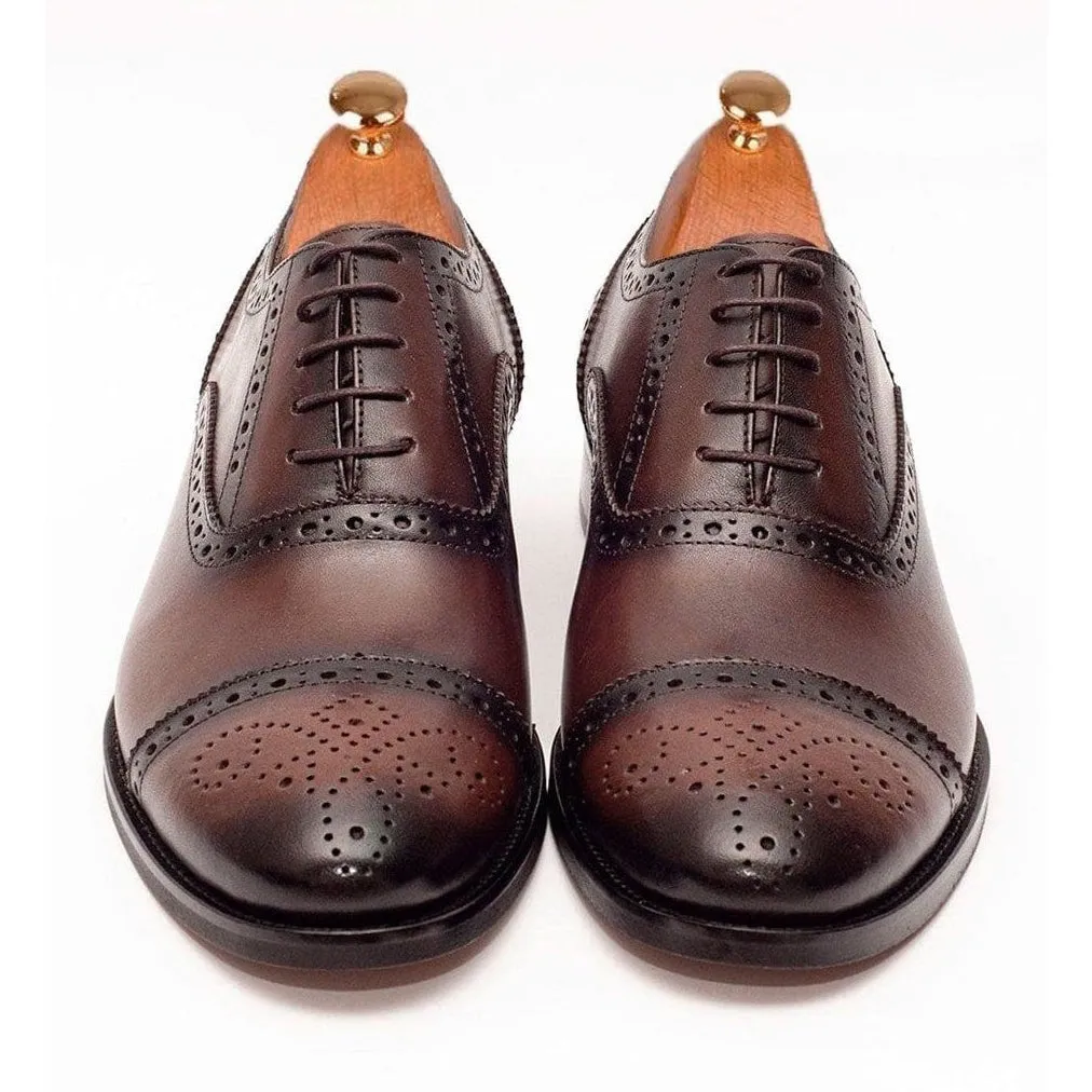 Ariston Boys Chestnut Brown Oxford Lace-up Leather Dress Shoes