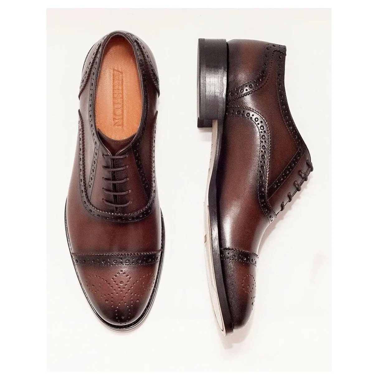 Ariston Boys Chestnut Brown Oxford Lace-up Leather Dress Shoes