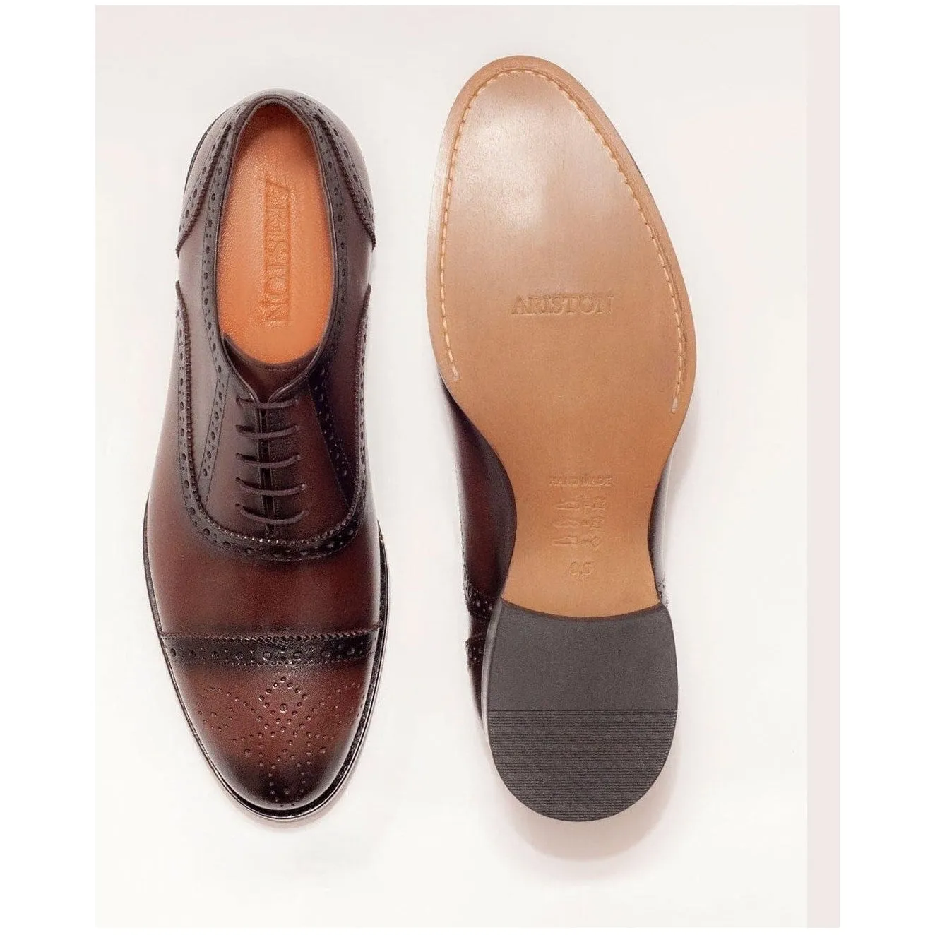 Ariston Boys Chestnut Brown Oxford Lace-up Leather Dress Shoes