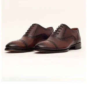 Ariston Boys Chestnut Brown Oxford Lace-up Leather Dress Shoes
