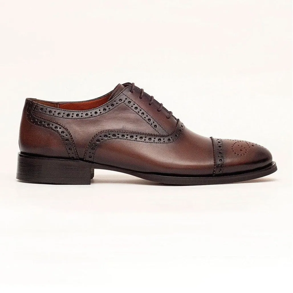 Ariston Boys Chestnut Brown Oxford Lace-up Leather Dress Shoes