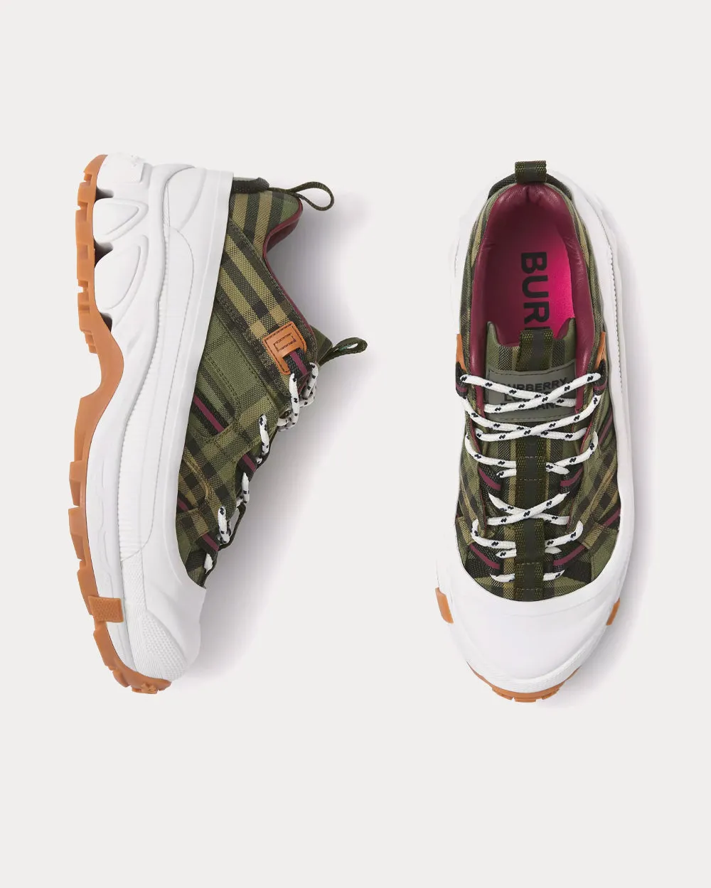 Arthur Check Cotton Military Green Low Top Sneakers