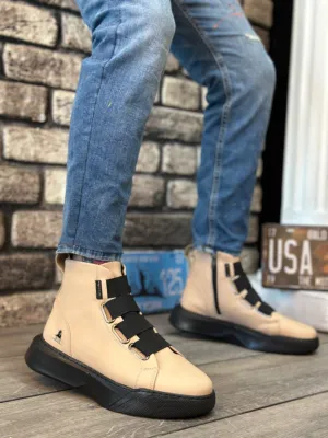 BA0142 Banded High Sole Black Sport Boots - Men Fashion Sneaker Shoes Men's Sneaker Boots
