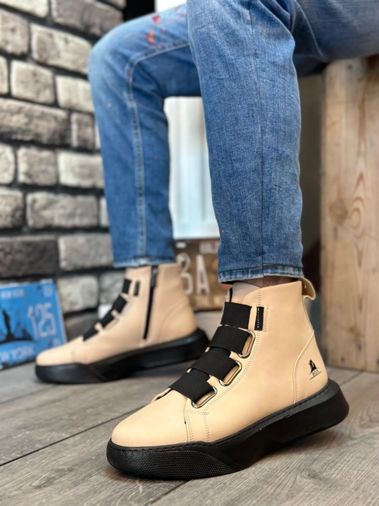 BA0142 Banded High Sole Black Sport Boots - Men Fashion Sneaker Shoes Men's Sneaker Boots
