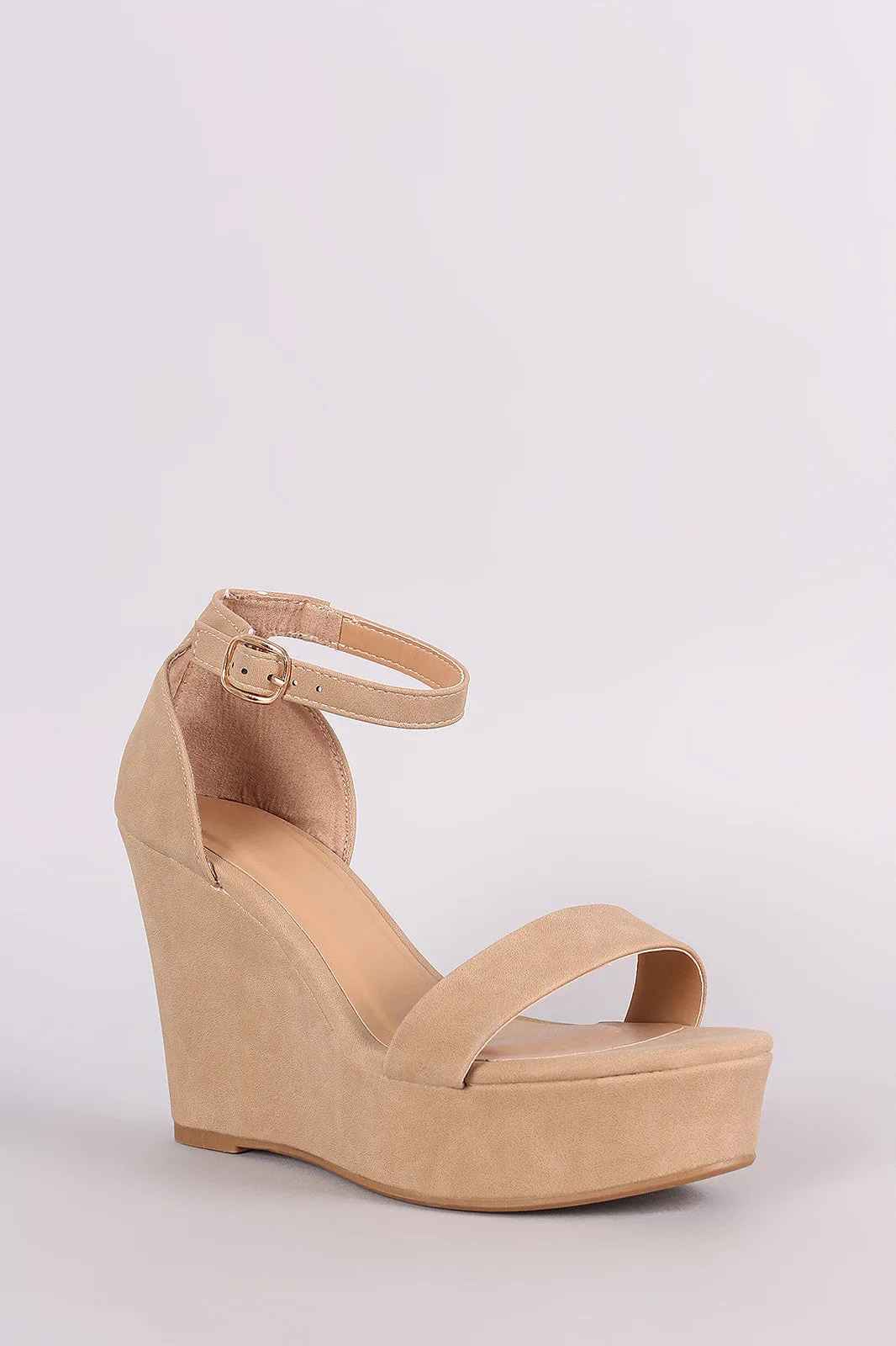Bamboo Nubuck Ankle Strap Platform Wedge