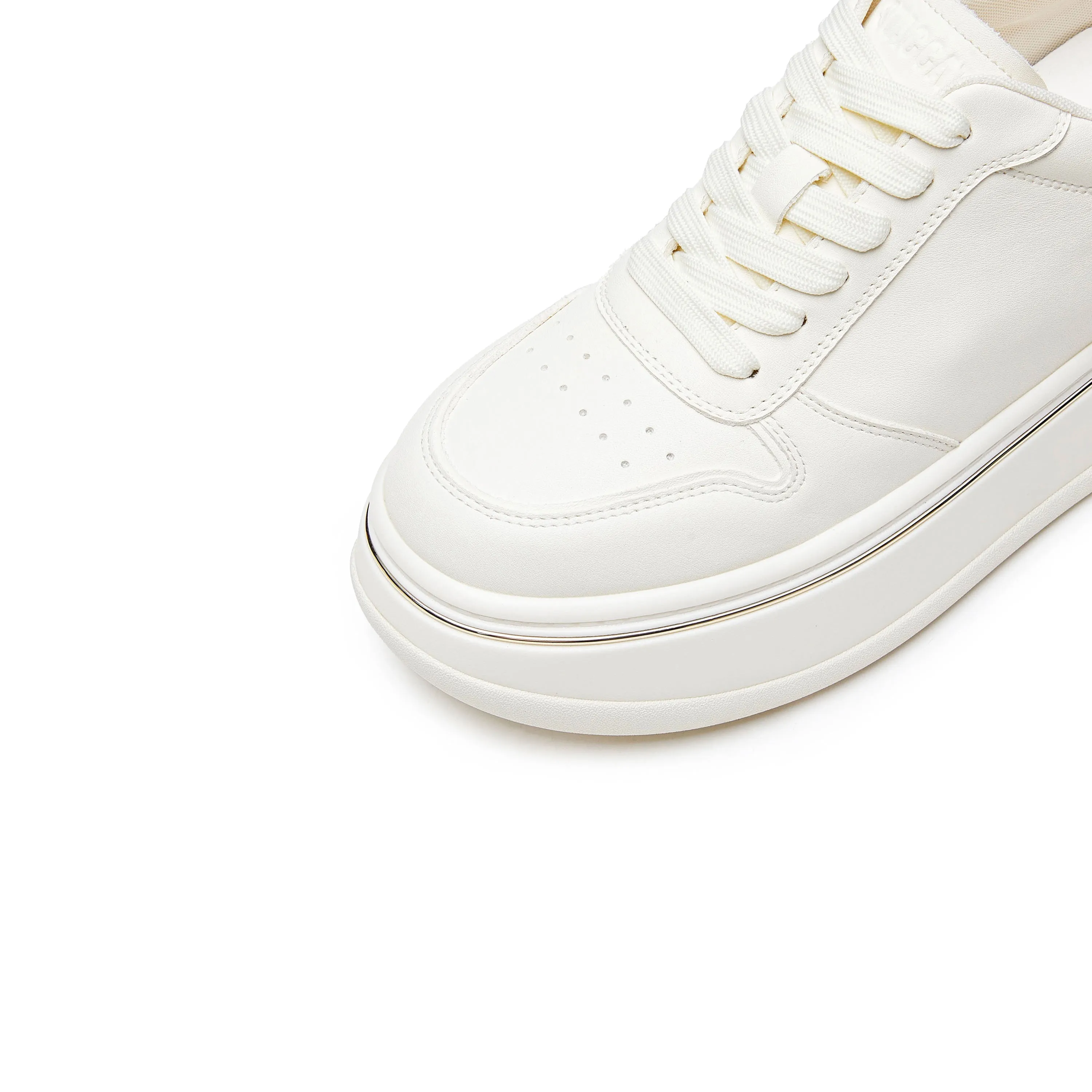 Beige Golden Line Platform Leather Sneakers