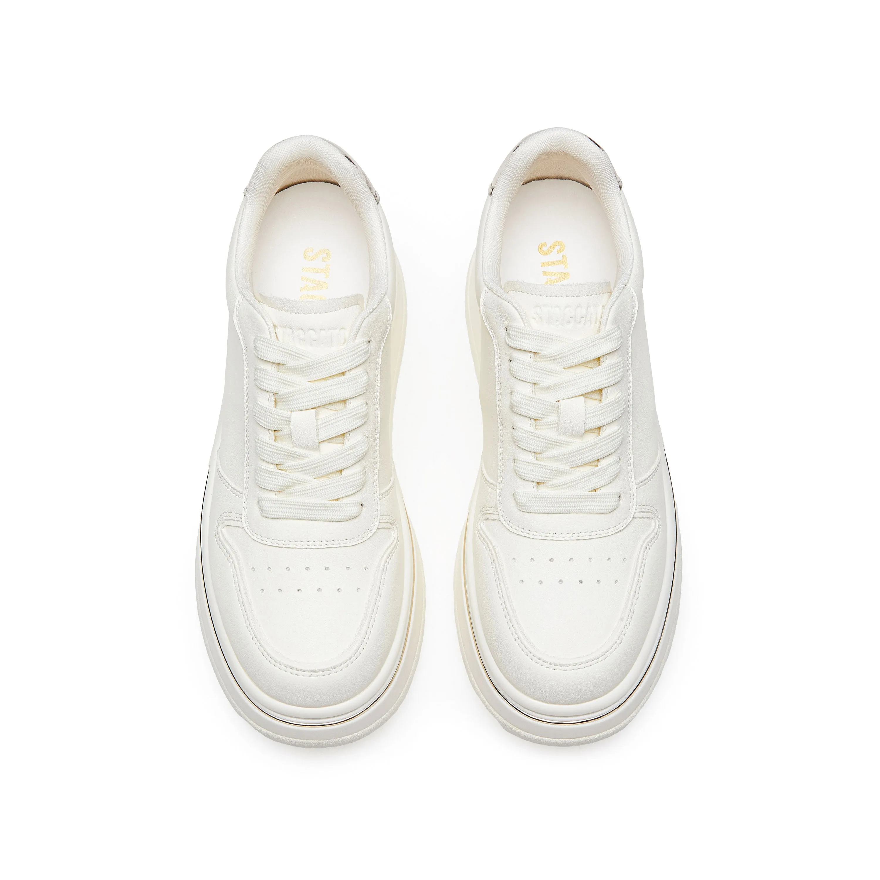 Beige Golden Line Platform Leather Sneakers
