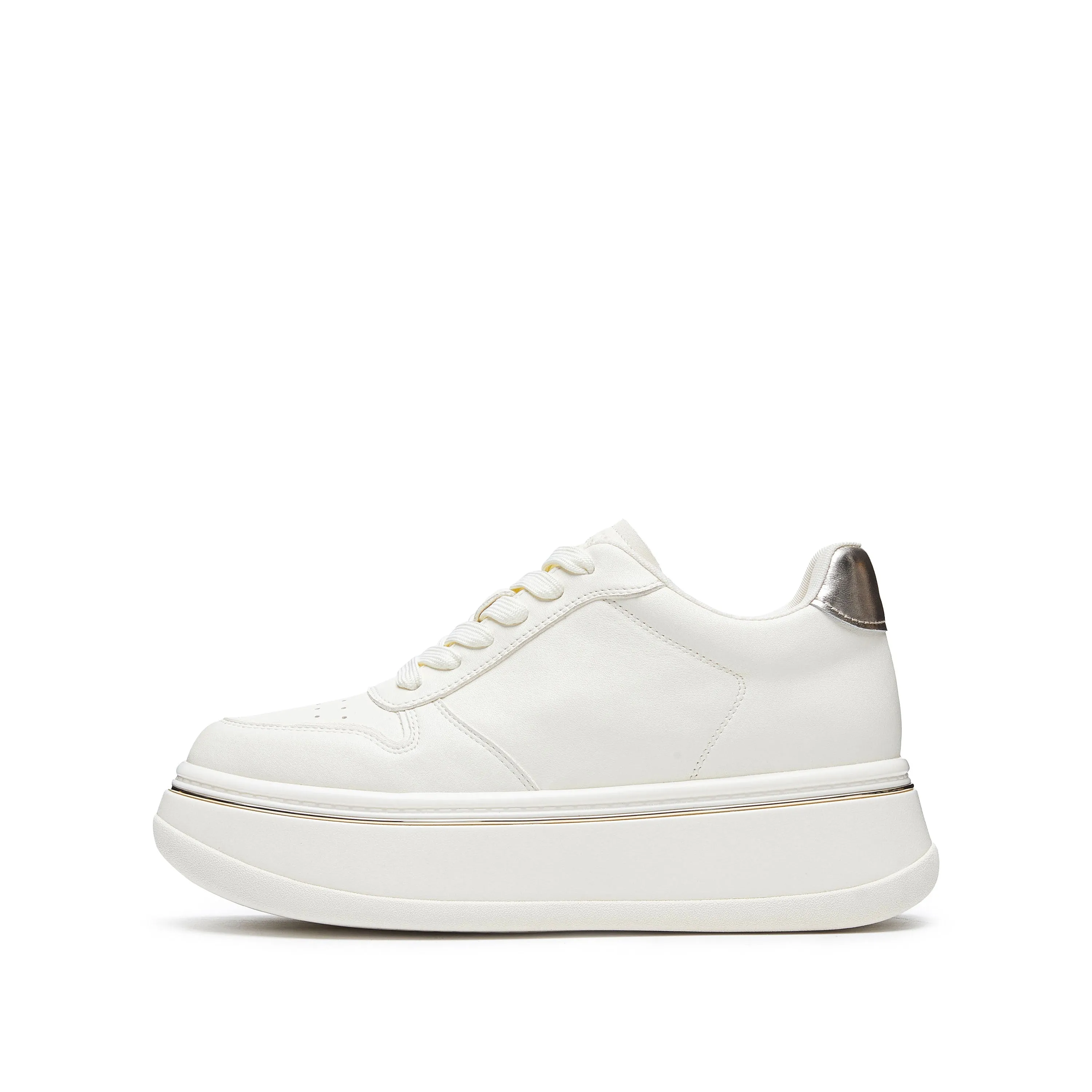 Beige Golden Line Platform Leather Sneakers