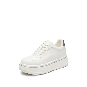Beige Golden Line Platform Leather Sneakers