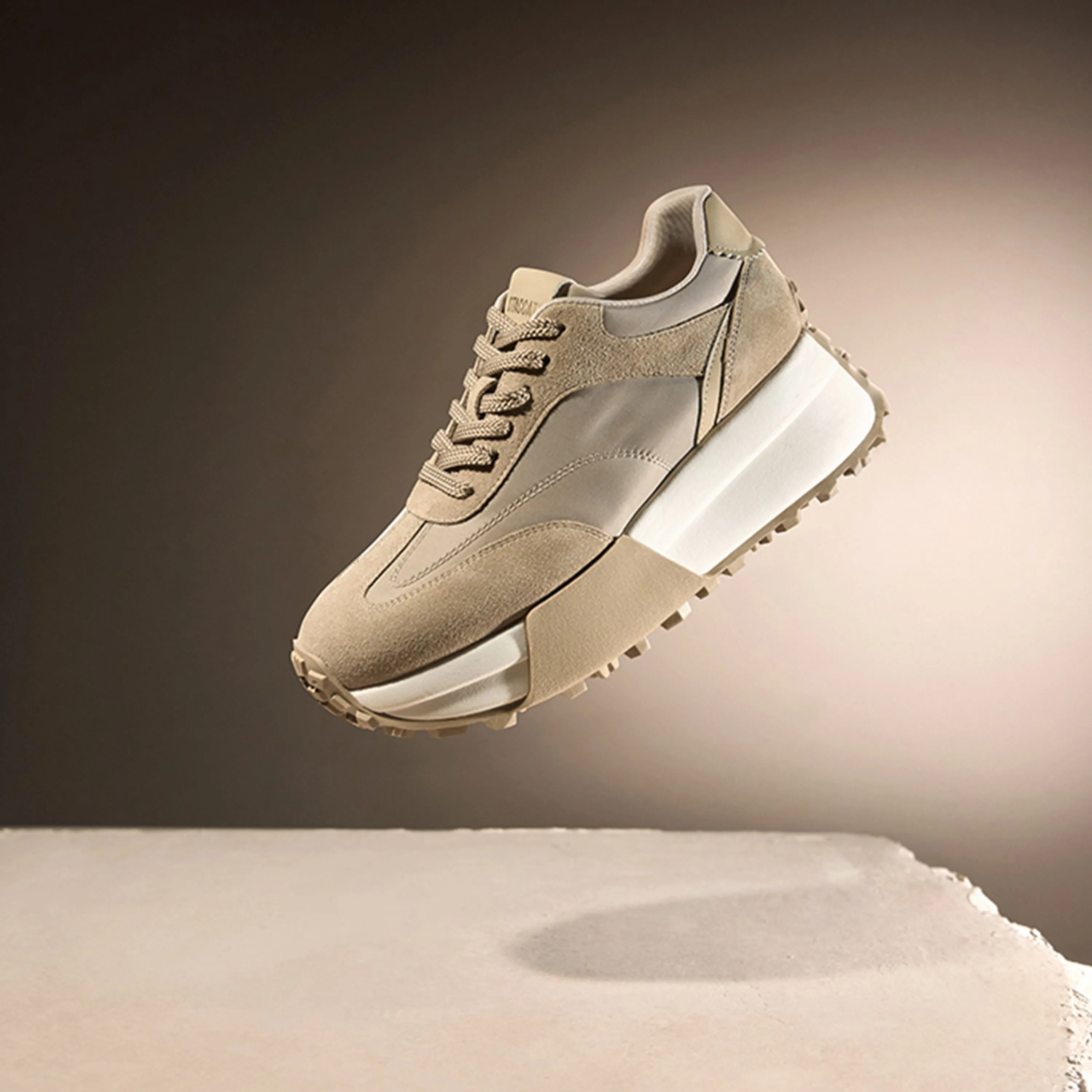 Beige Patchwork Platform Sneakers