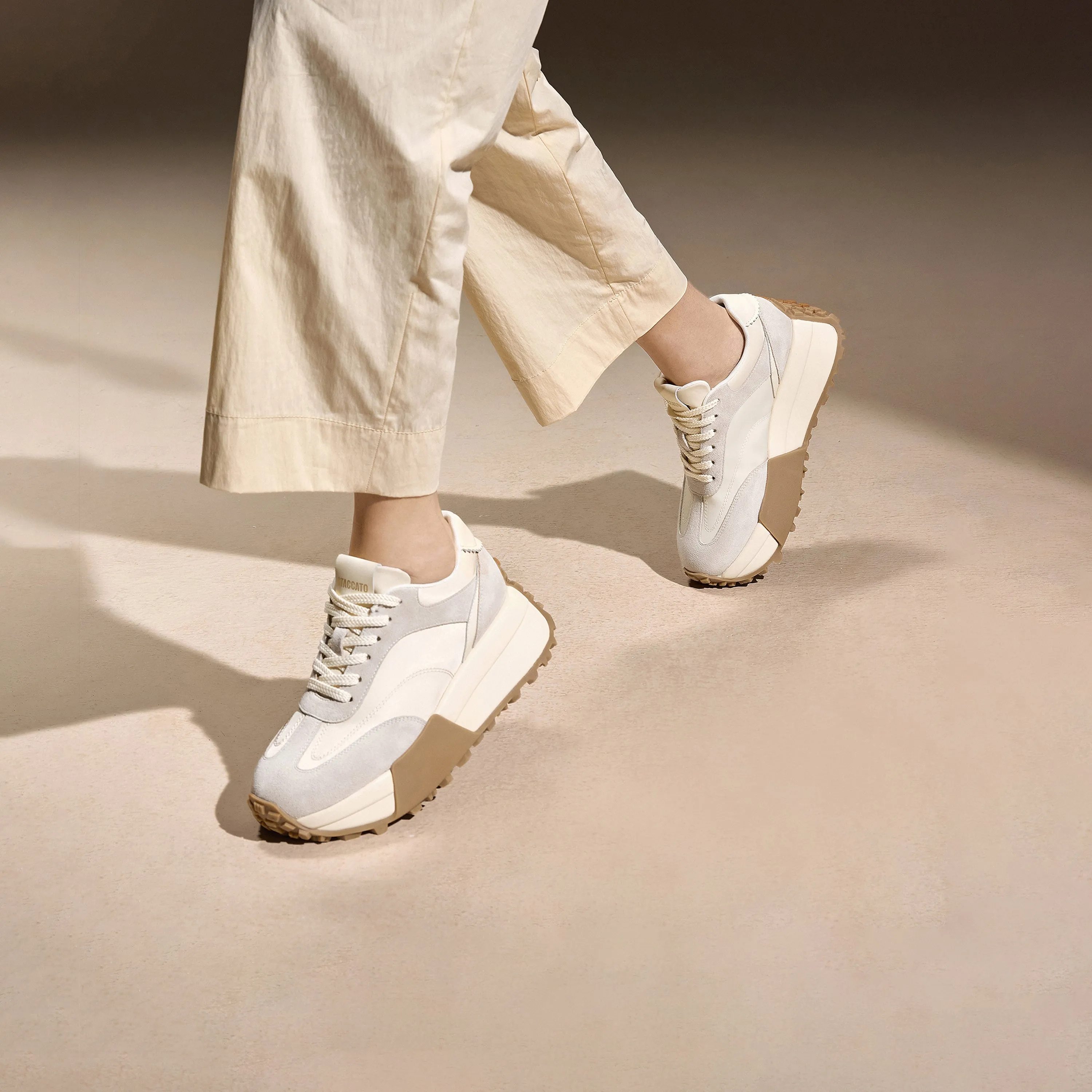 Beige Patchwork Platform Sneakers