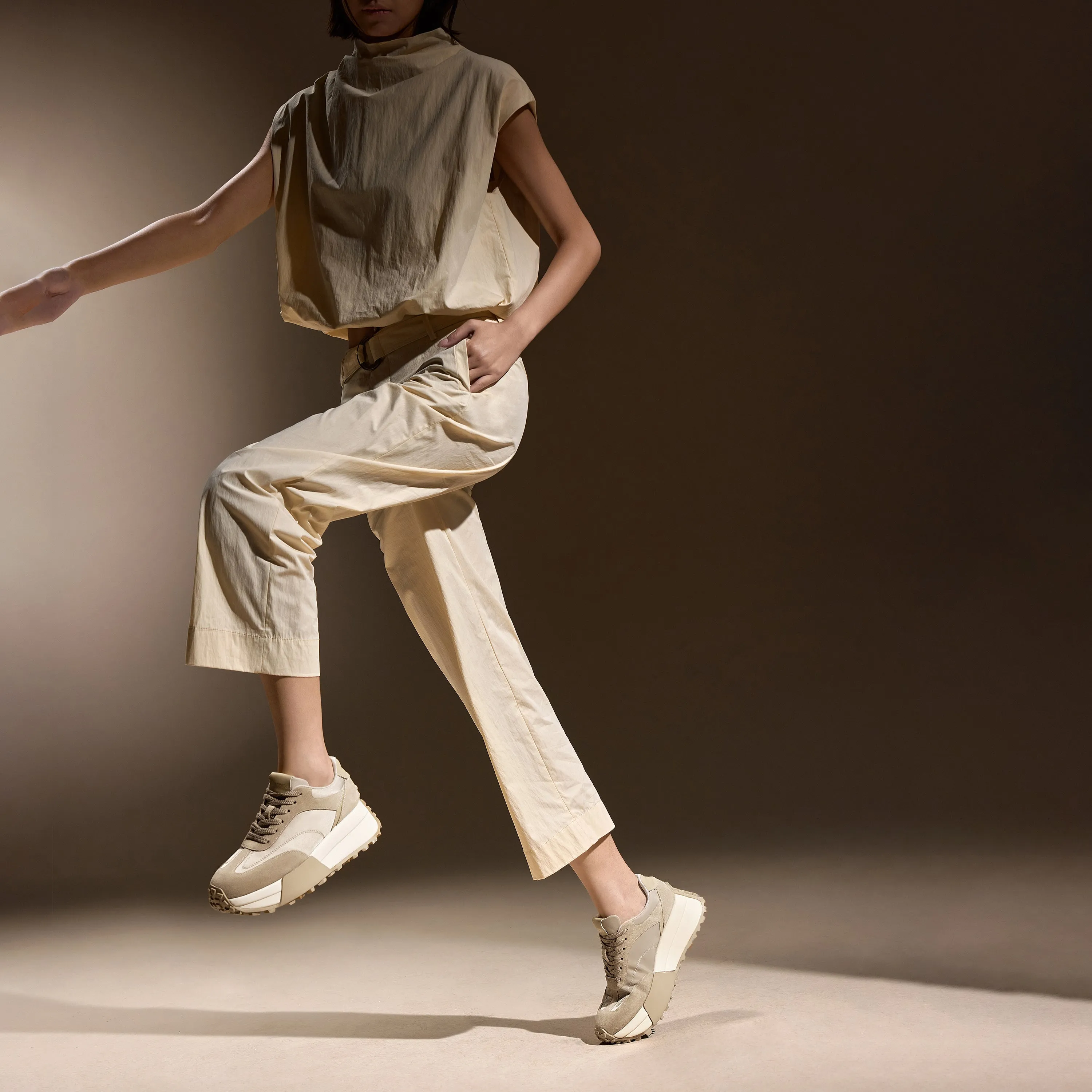 Beige Patchwork Platform Sneakers