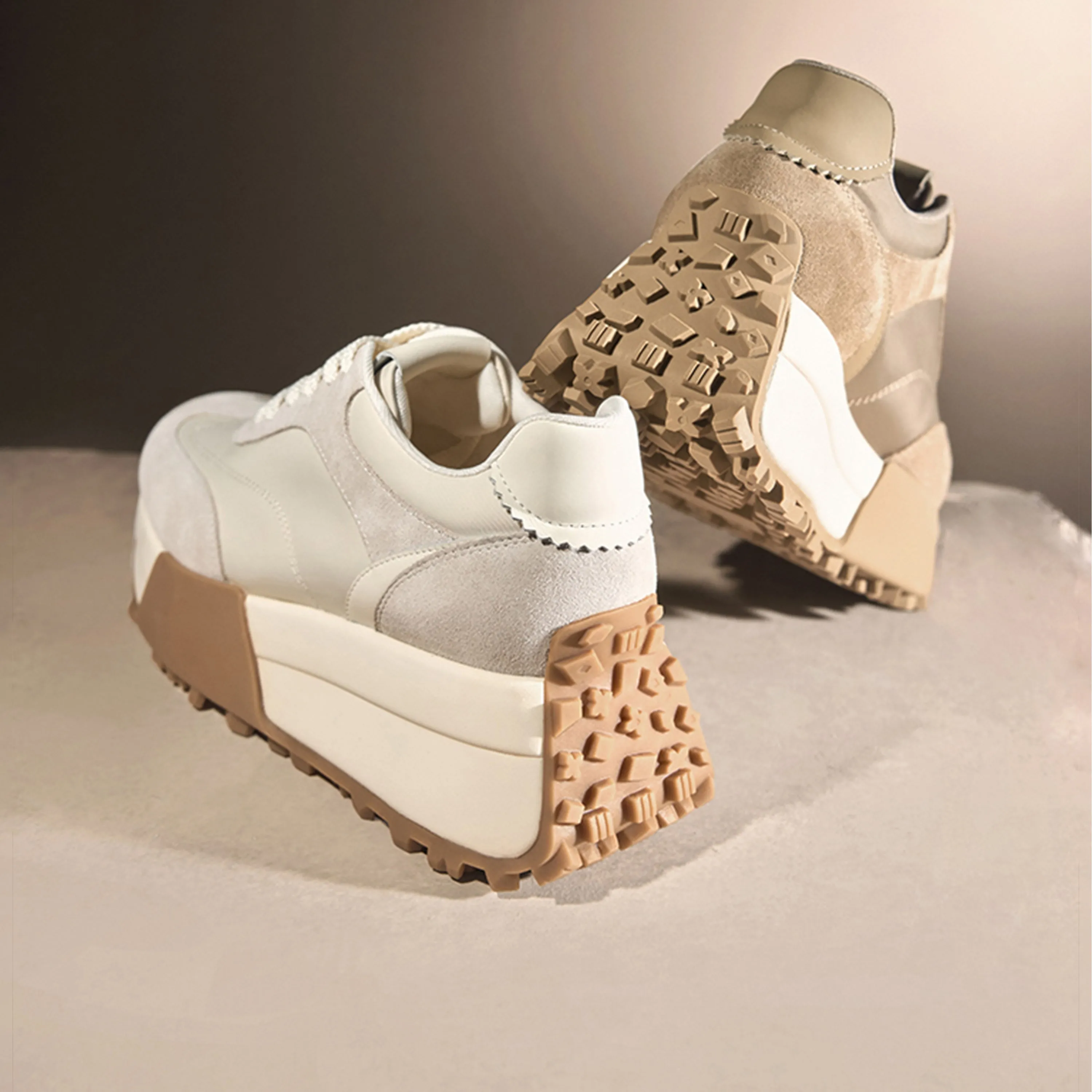Beige Patchwork Platform Sneakers