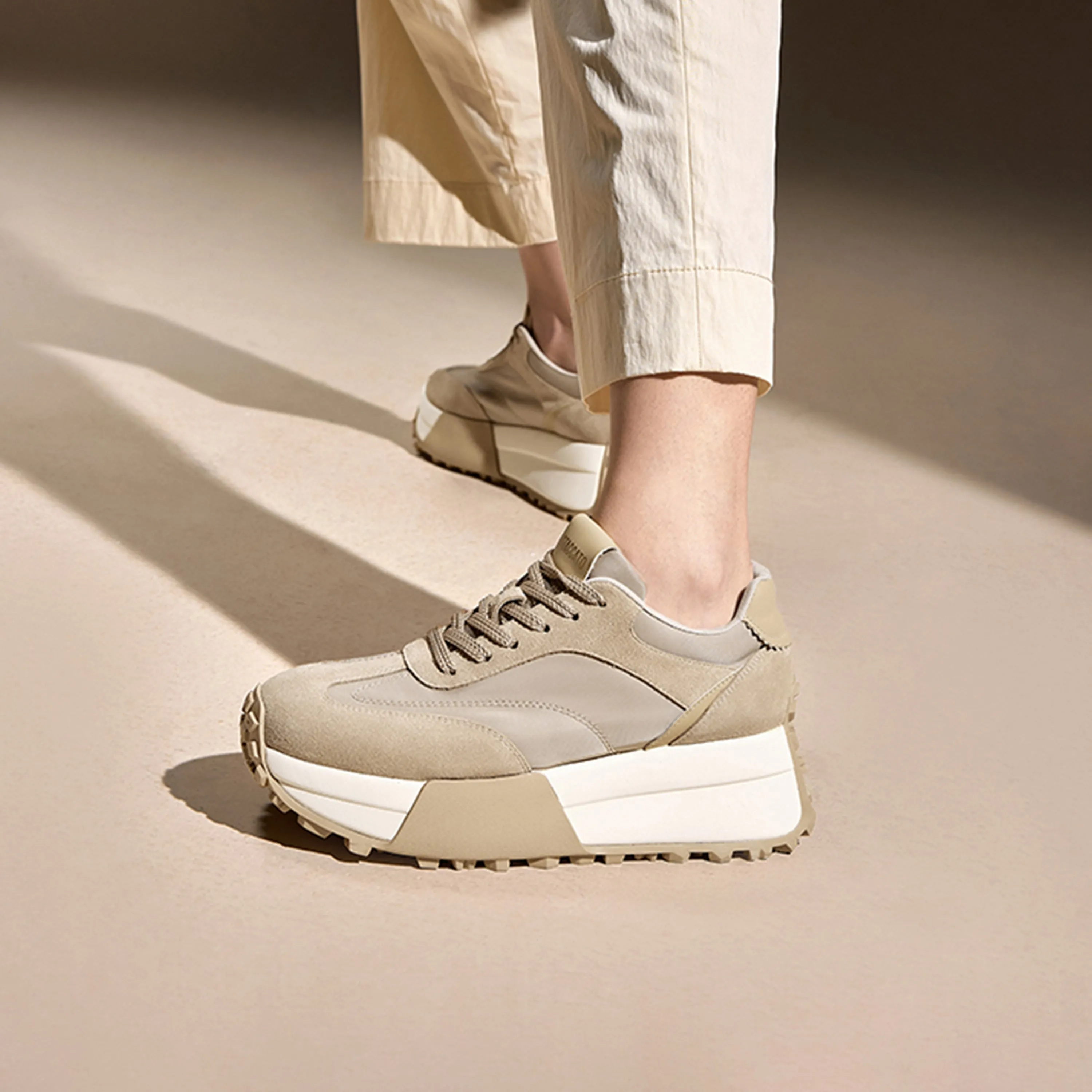 Beige Patchwork Platform Sneakers