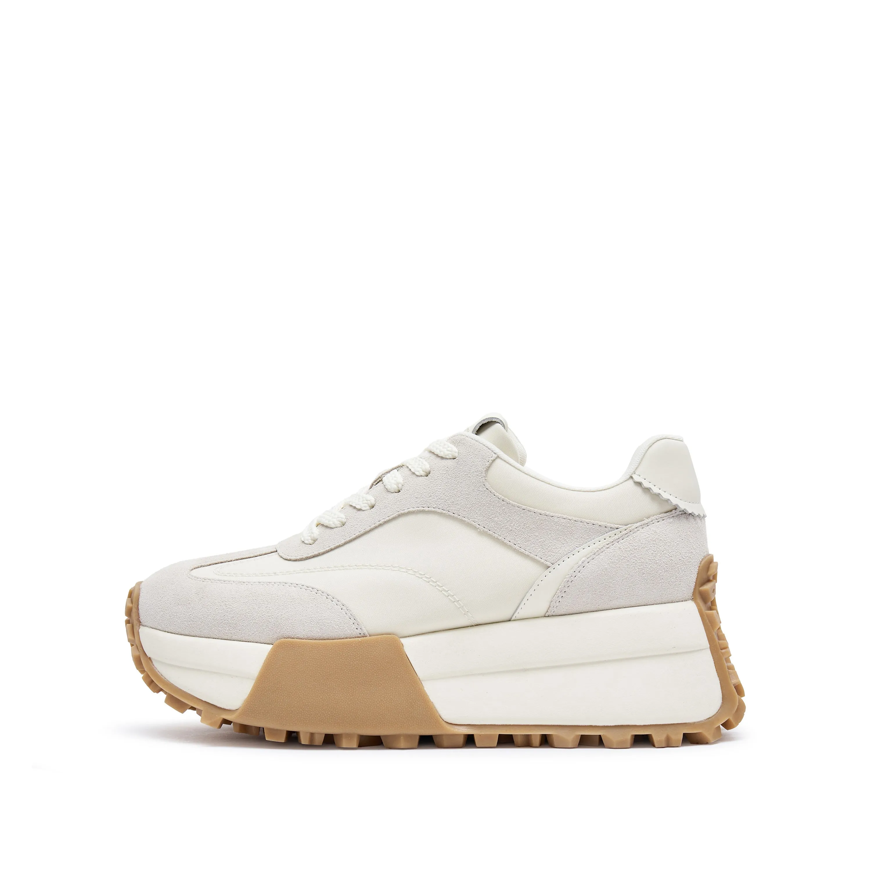 Beige Patchwork Platform Sneakers