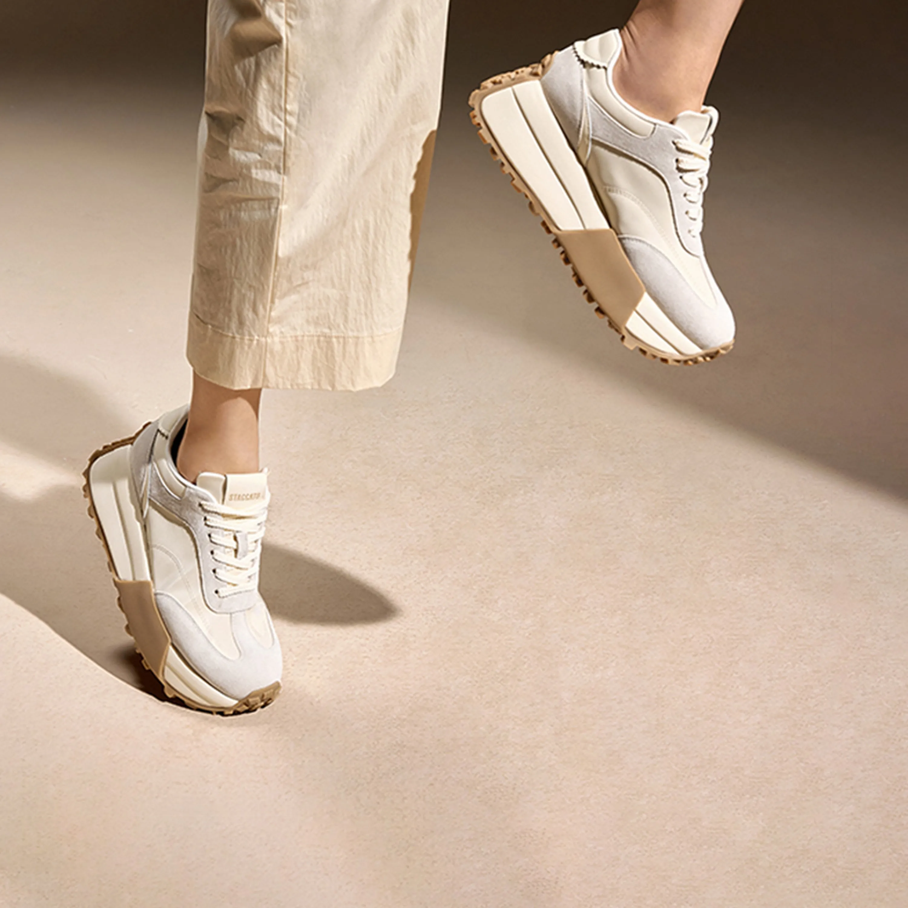 Beige Patchwork Platform Sneakers