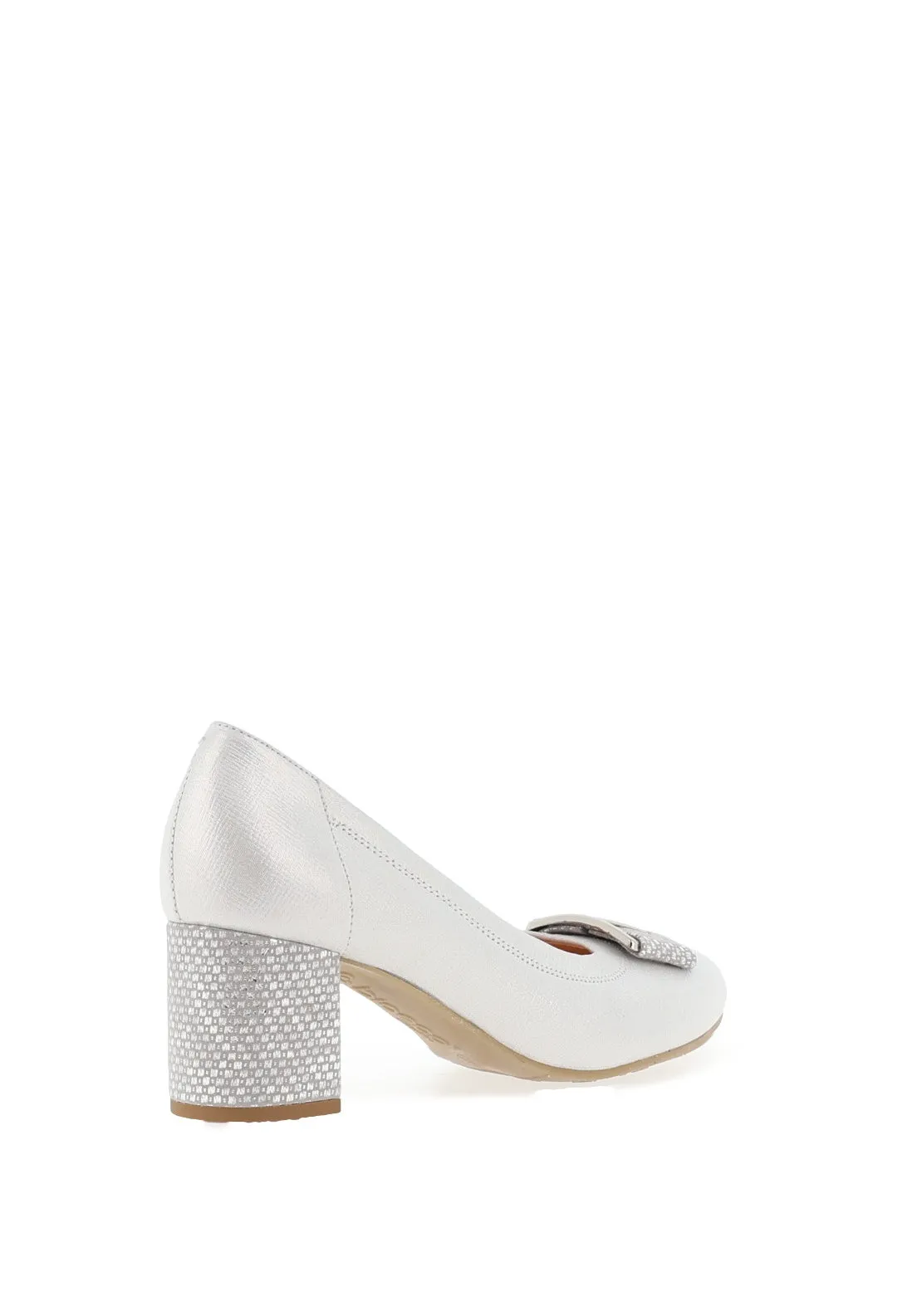 Bioeco by Arka Leather Shimmer Block Heel Shoes, Silver