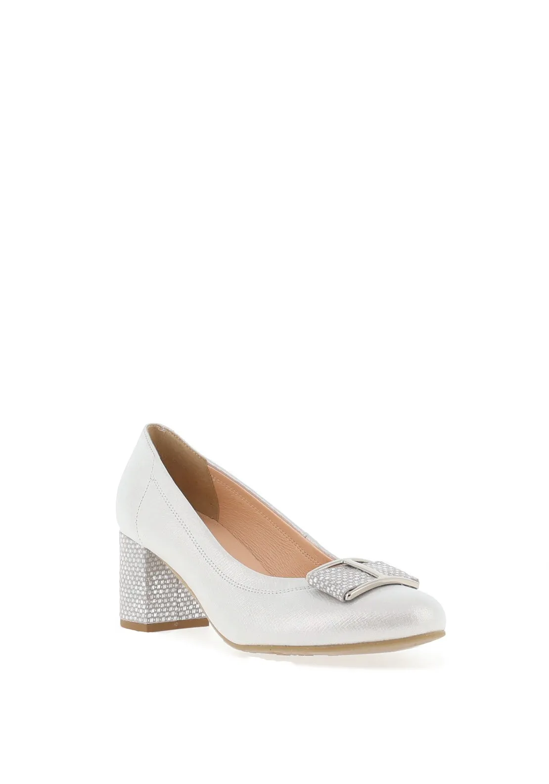 Bioeco by Arka Leather Shimmer Block Heel Shoes, Silver