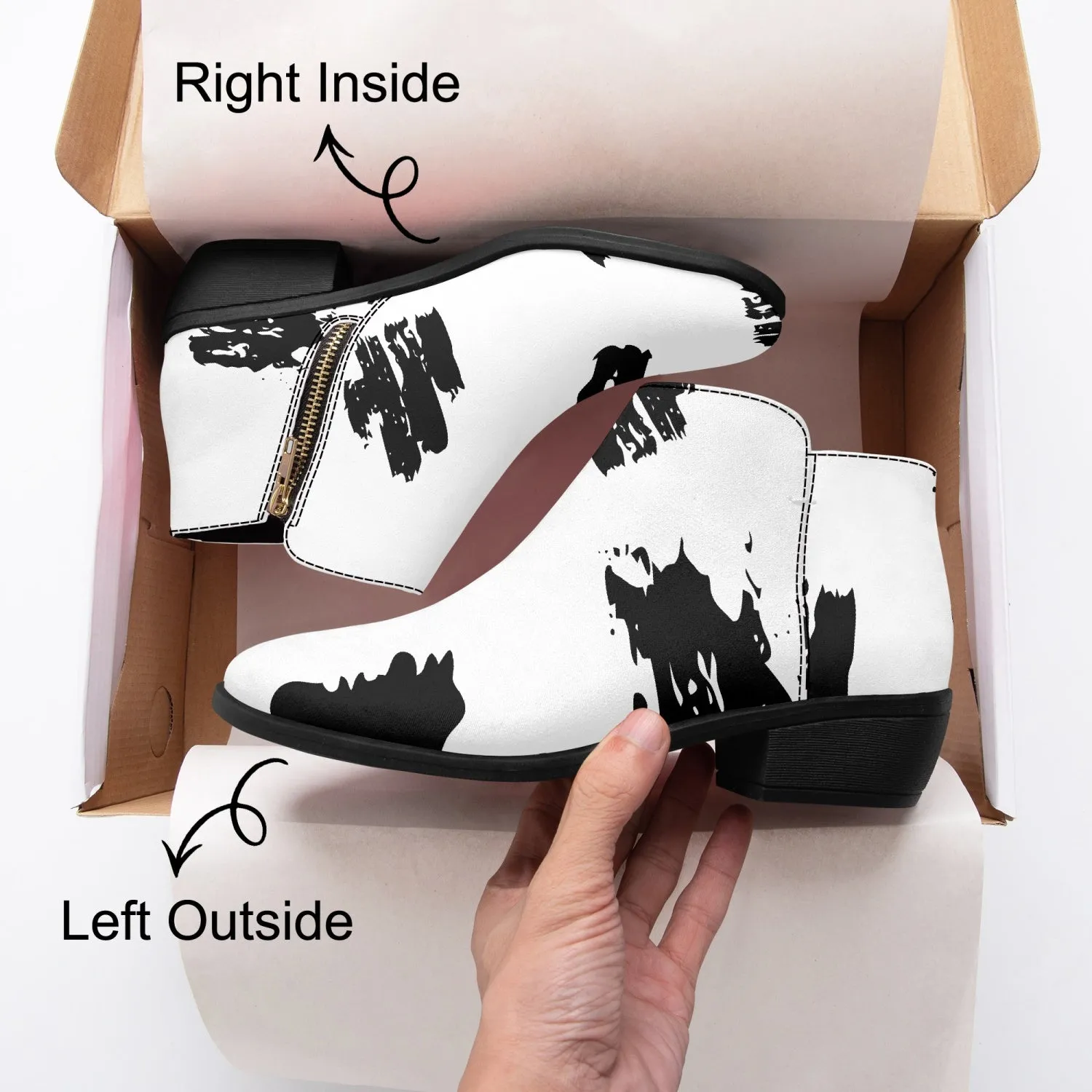 Black and White Fashion Zipper Boots