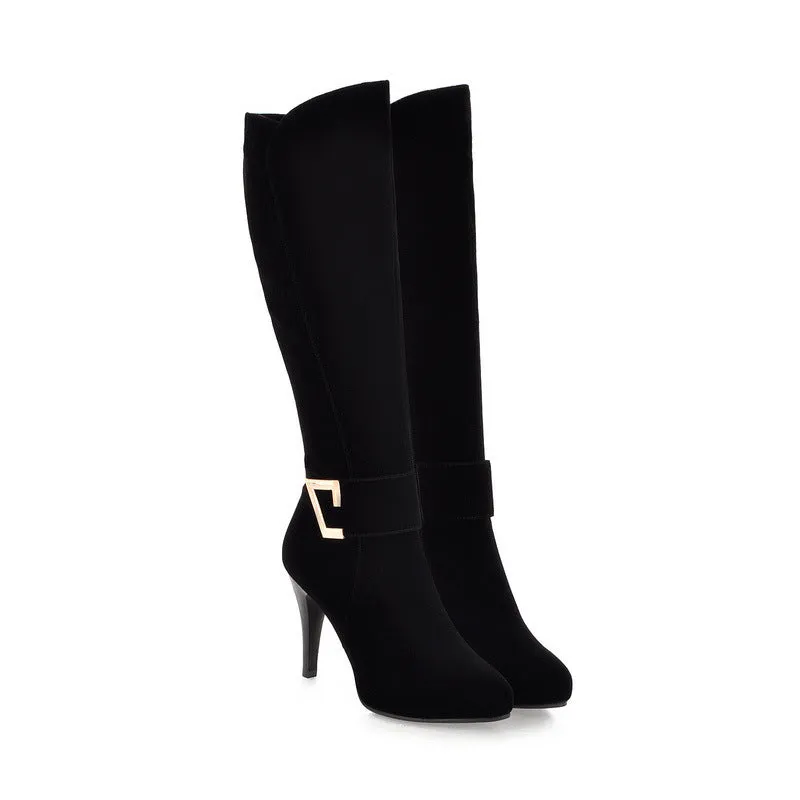 Black Suede High Heel Fine Heel Plush Frosted High Boots