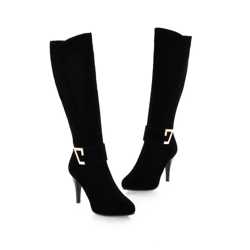 Black Suede High Heel Fine Heel Plush Frosted High Boots