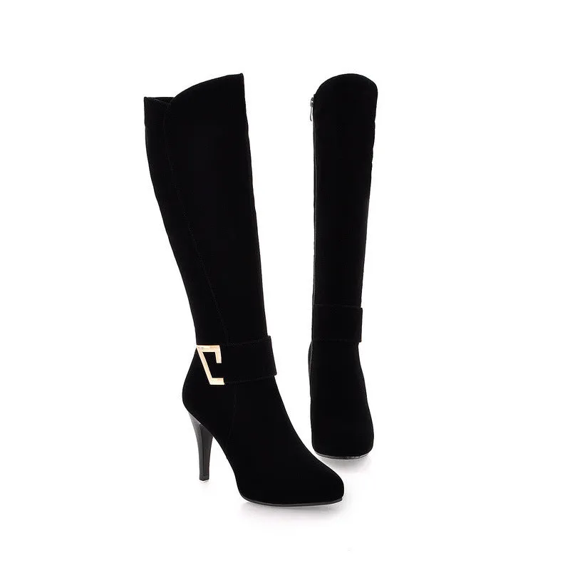 Black Suede High Heel Fine Heel Plush Frosted High Boots