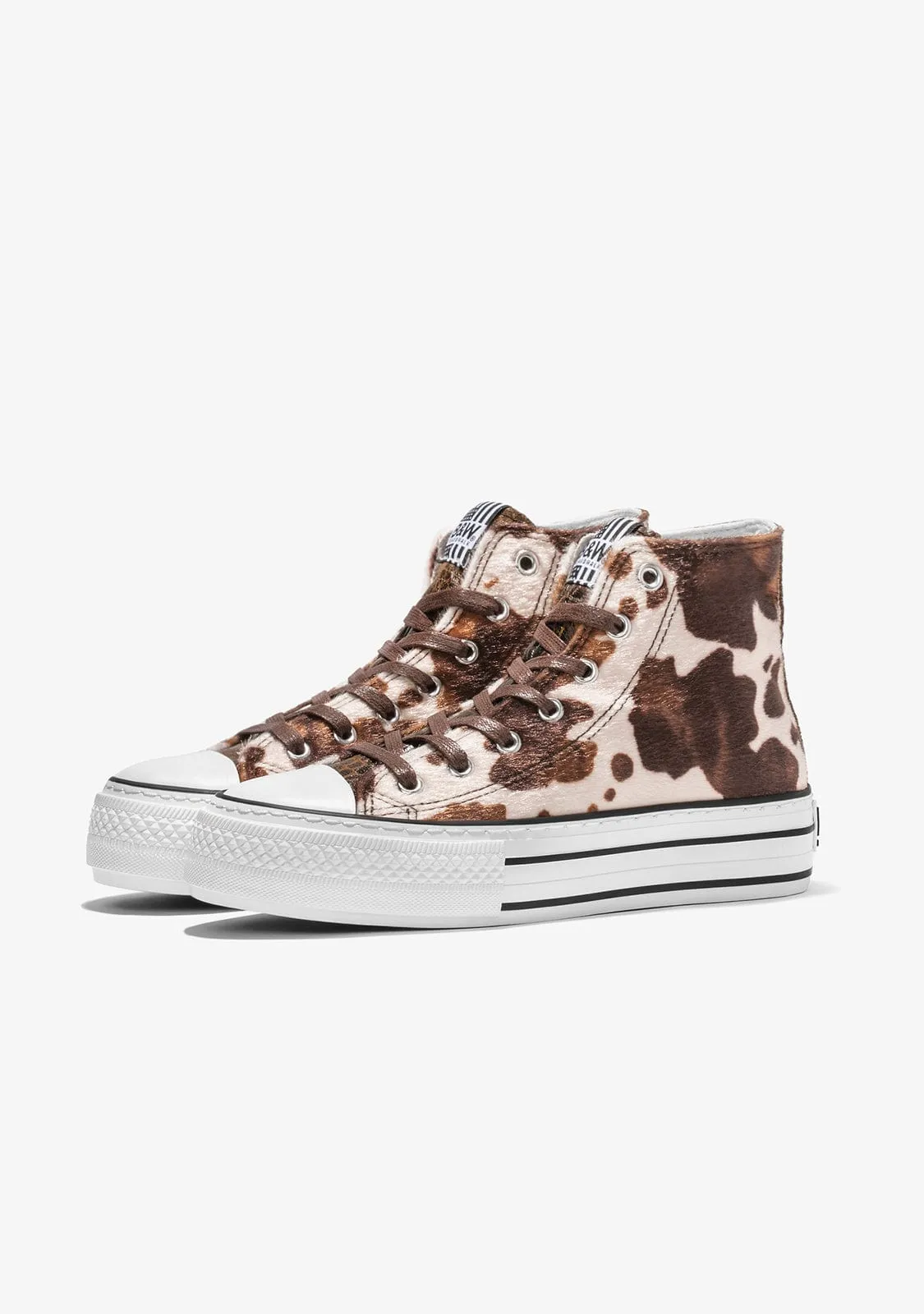 Brown Pony Platform Hi-Top Sneakers Nappa