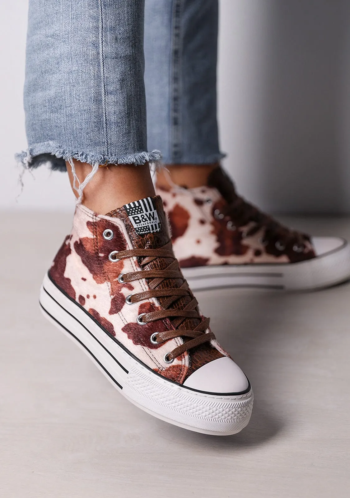 Brown Pony Platform Hi-Top Sneakers Nappa