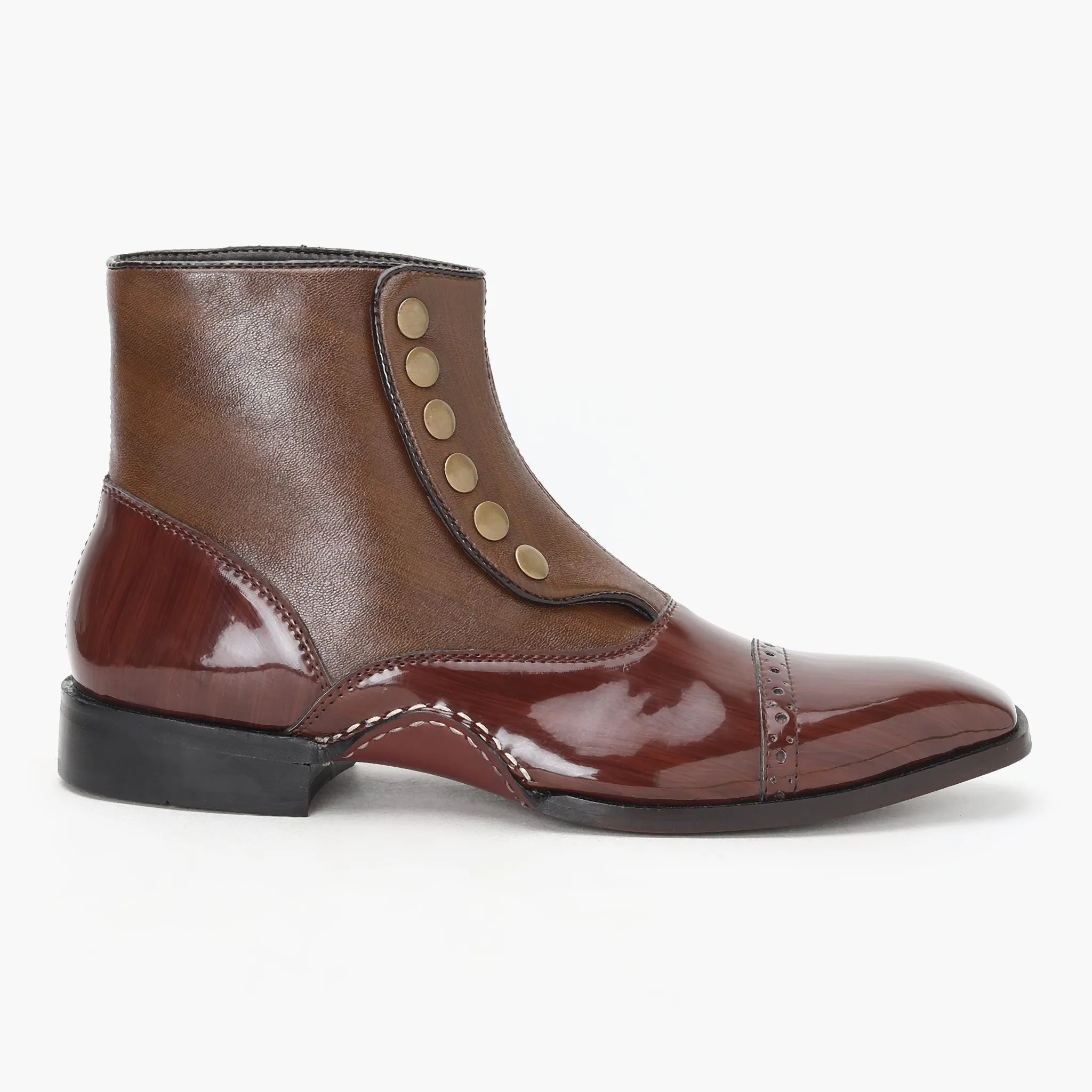 BUTTON ANKLE BOOTS- BROWN