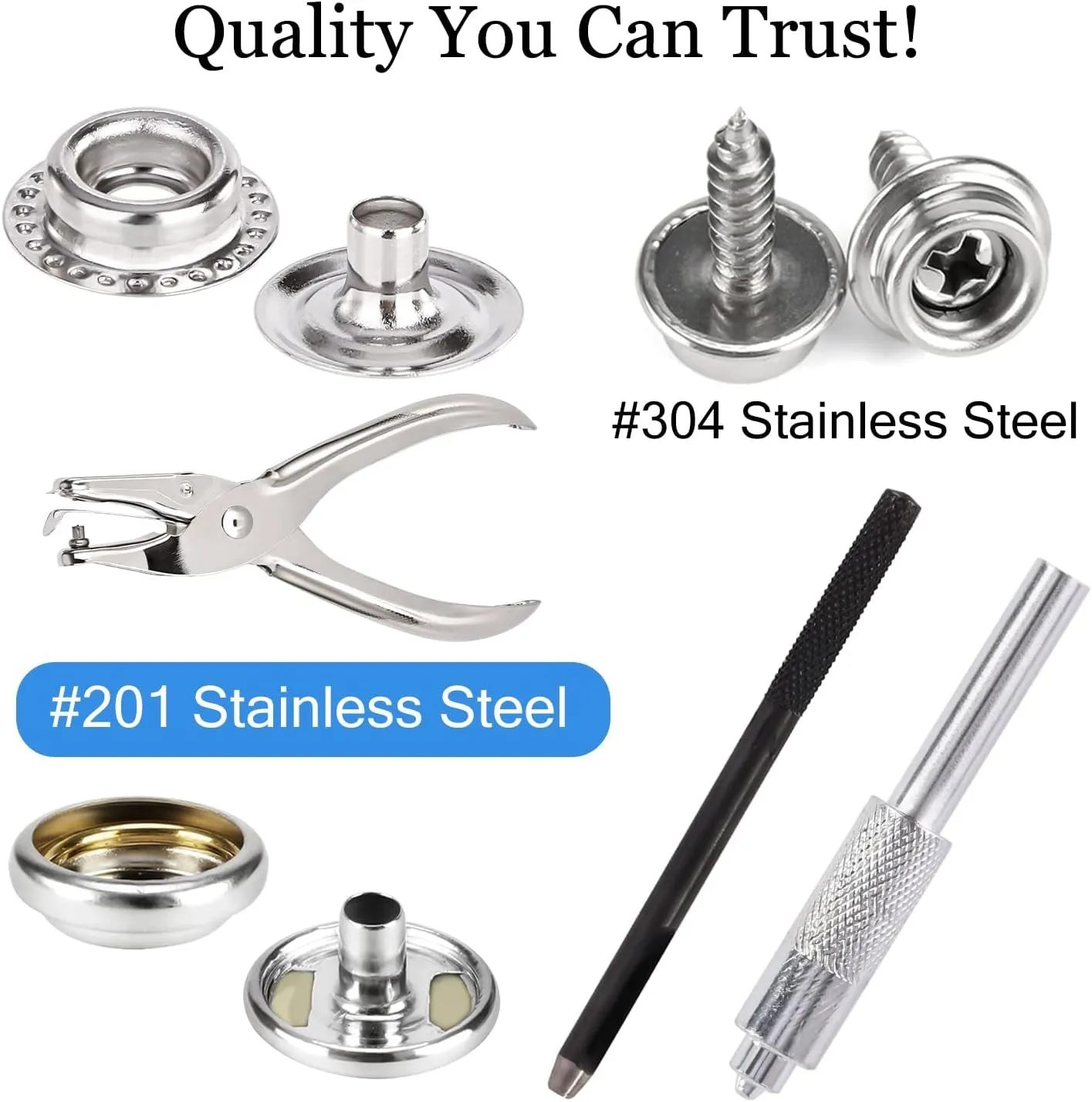 Canvas Snap Kit,  Marine Grade Stainless Steel Snaps, Screw Snaps,Boat Cover Snaps, Carpet Snap Kit with Setting Tool for Boat Cover Furniture (Silver-314Pcs)