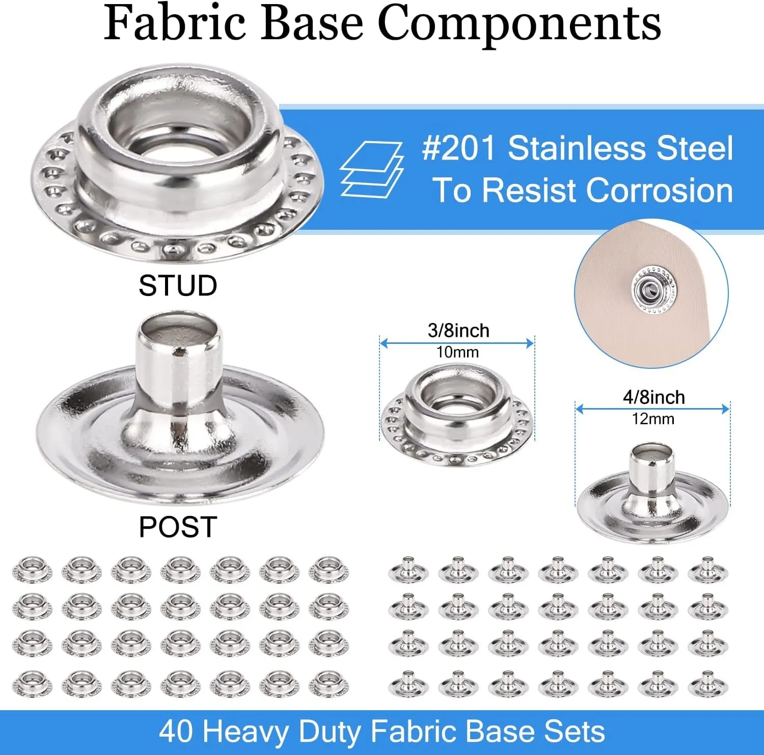 Canvas Snap Kit,  Marine Grade Stainless Steel Snaps, Screw Snaps,Boat Cover Snaps, Carpet Snap Kit with Setting Tool for Boat Cover Furniture (Silver-314Pcs)