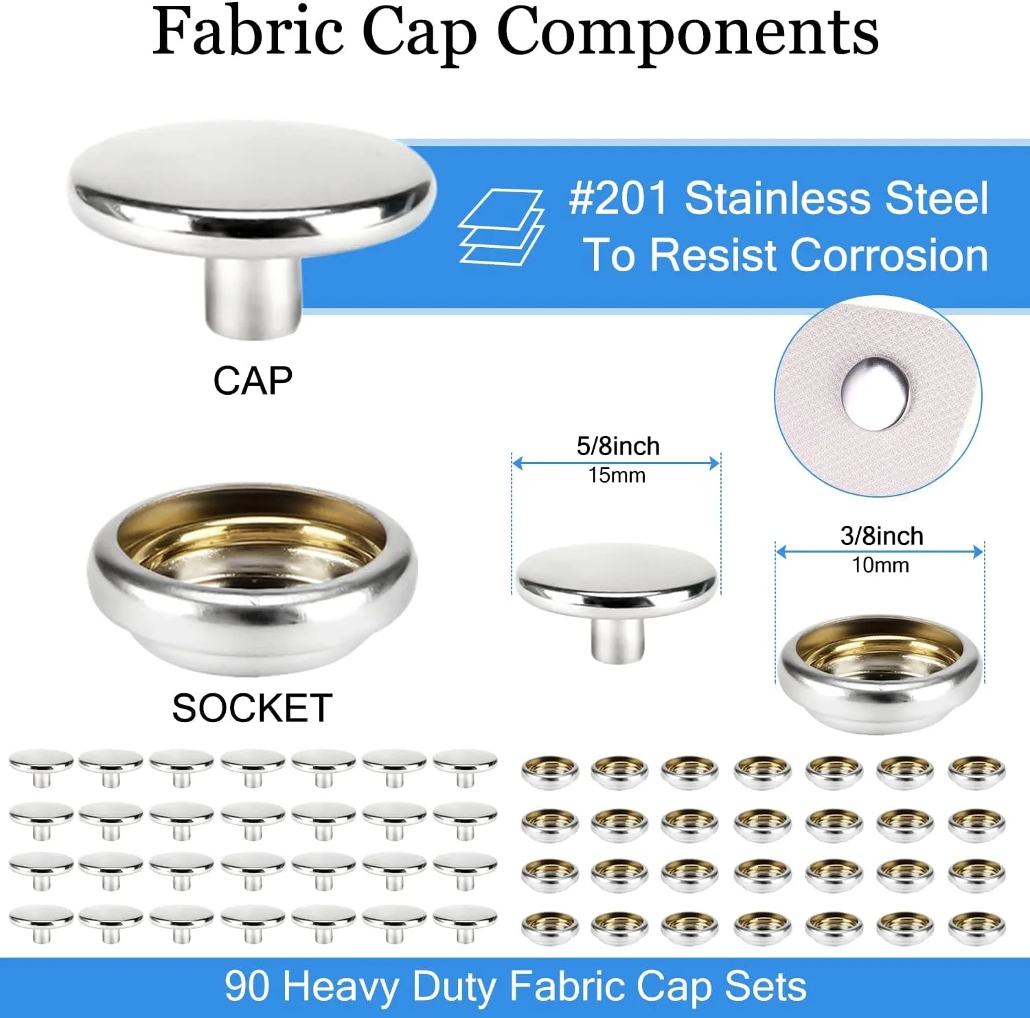 Canvas Snap Kit,  Marine Grade Stainless Steel Snaps, Screw Snaps,Boat Cover Snaps, Carpet Snap Kit with Setting Tool for Boat Cover Furniture (Silver-314Pcs)