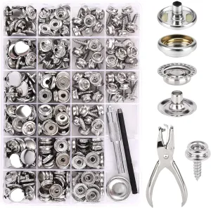 Canvas Snap Kit,  Marine Grade Stainless Steel Snaps, Screw Snaps,Boat Cover Snaps, Carpet Snap Kit with Setting Tool for Boat Cover Furniture (Silver-314Pcs)