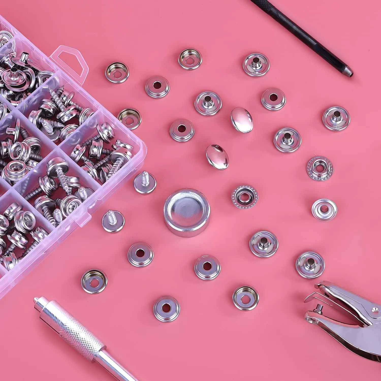 Canvas Snap Kit,  Marine Grade Stainless Steel Snaps, Screw Snaps,Boat Cover Snaps, Carpet Snap Kit with Setting Tool for Boat Cover Furniture (Silver-314Pcs)