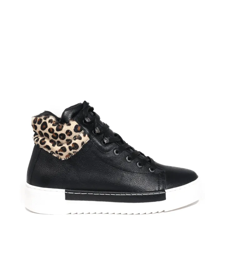 Cecelia New York Silow Leather Platform Lace-up Sneaker Black Leopard High Top