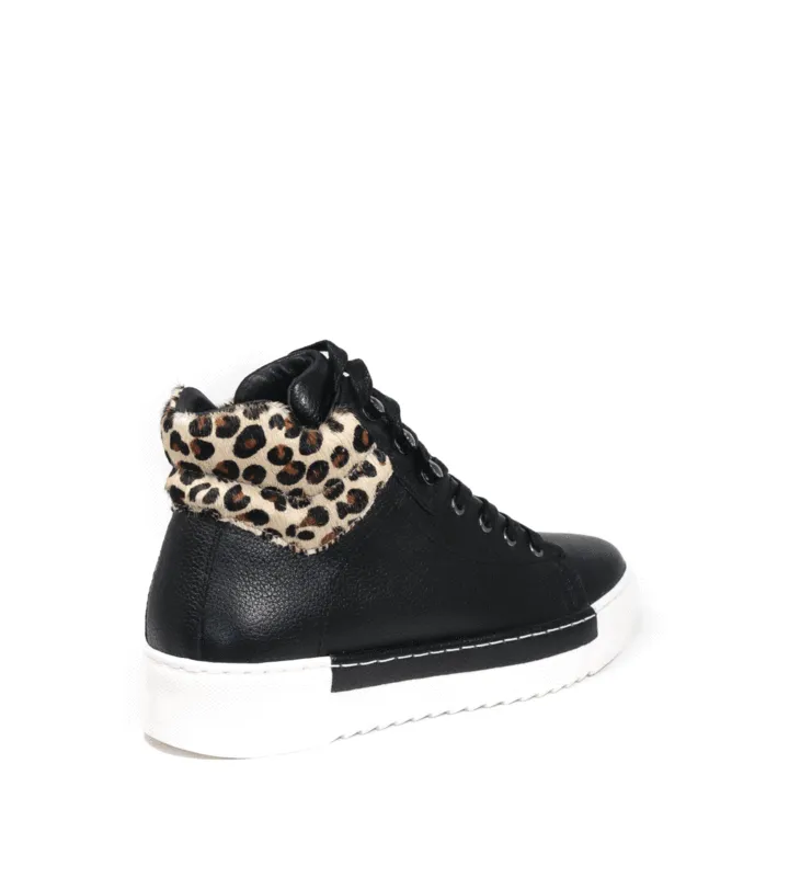 Cecelia New York Silow Leather Platform Lace-up Sneaker Black Leopard High Top