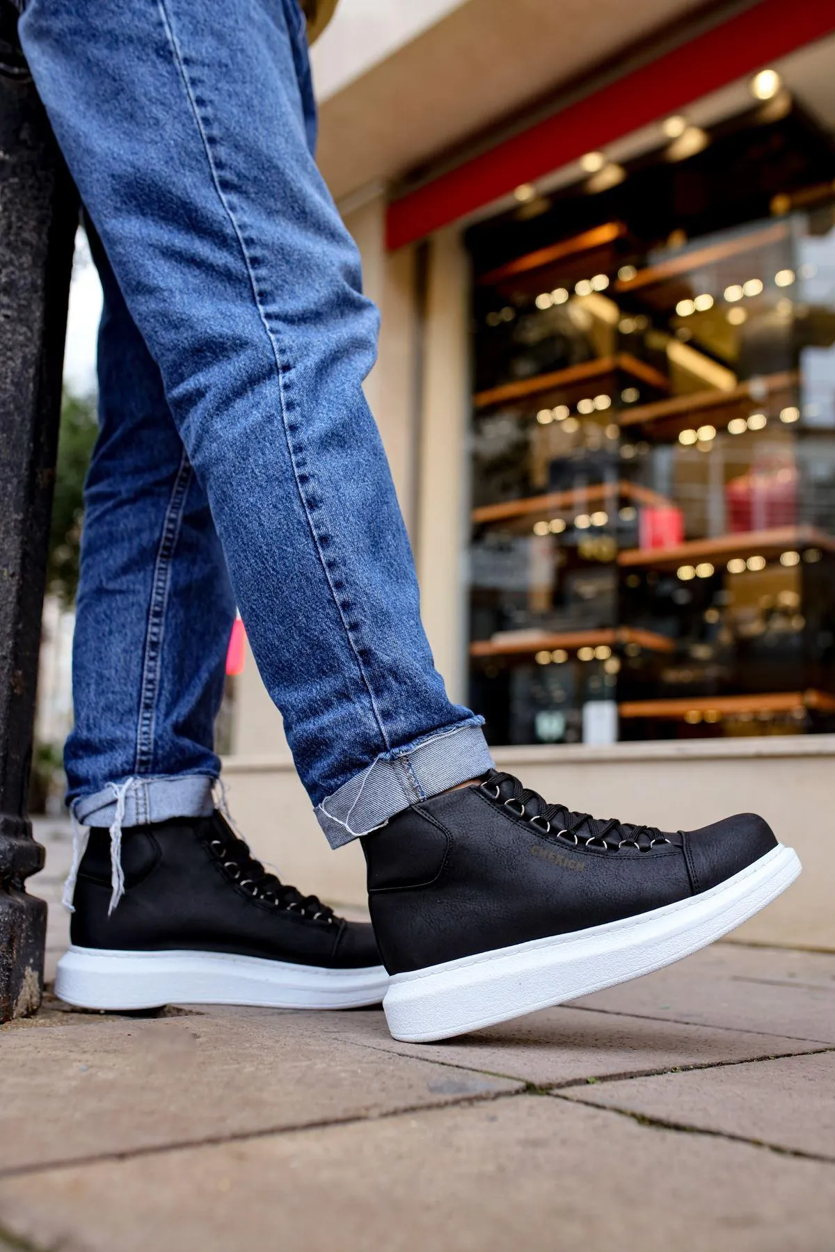 CH258 Men's Black-White Sole Metal Slug Lace-up High Sole Casual Sneaker Sports Boots