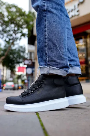 CH258 Men's Black-White Sole Metal Slug Lace-up High Sole Casual Sneaker Sports Boots