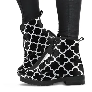 Combat Boots-Black and White Series 127, Vegan Leather