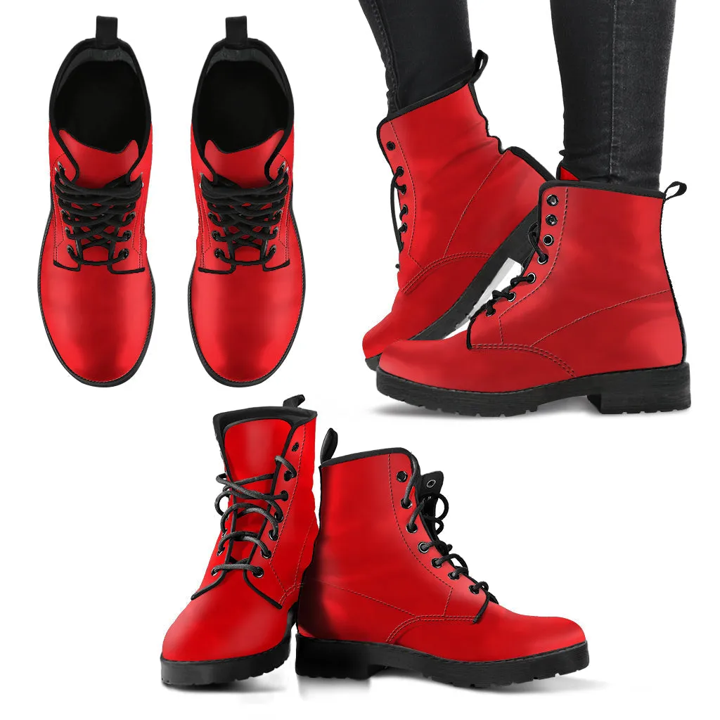 Combat Boots - Red | Red Combat Boots, Goth Boots, Handmade Lace Up Boots, Vegan Leather Lace Up Boots, Custom Boots for Women