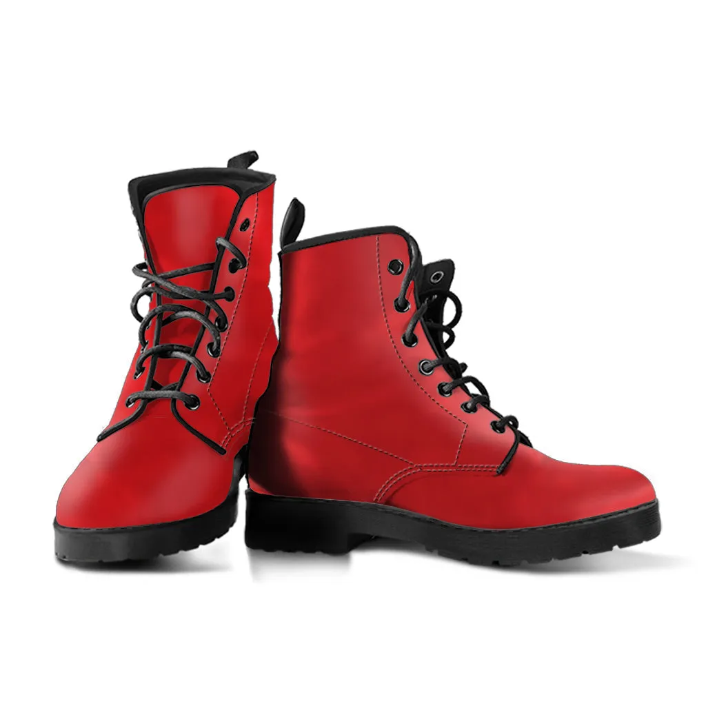 Combat Boots - Red | Red Combat Boots, Goth Boots, Handmade Lace Up Boots, Vegan Leather Lace Up Boots, Custom Boots for Women