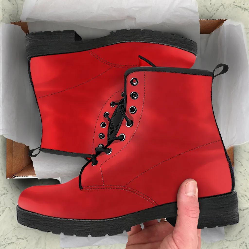 Combat Boots - Red | Red Combat Boots, Goth Boots, Handmade Lace Up Boots, Vegan Leather Lace Up Boots, Custom Boots for Women