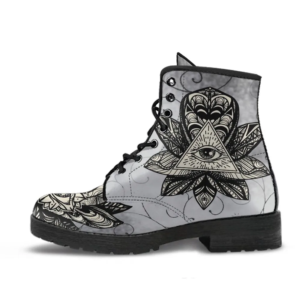 Combat Boots - The Eye of Providence | Vegan Leather Lace Up Boots Women, Handmade Lace Up Boots, Women's Boots, Custom Shoes, Boho Shoes